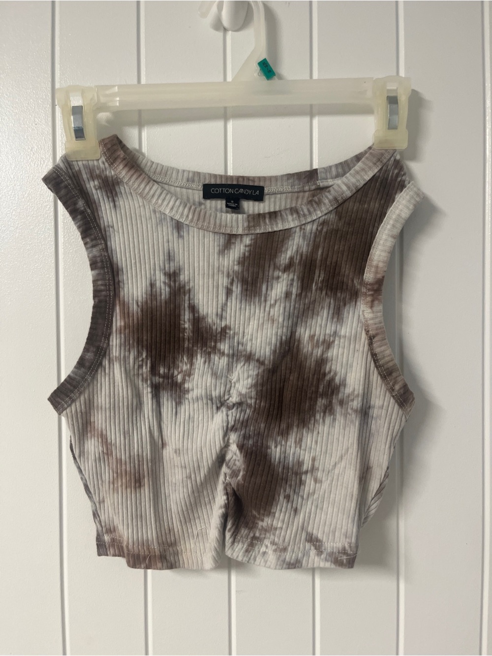Cotton Candy La Ribbed Tie-Dye Crop Tank Top - Rust Brown & Cream White